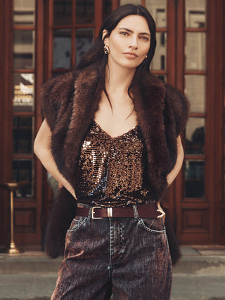 Top in paillettes marroni