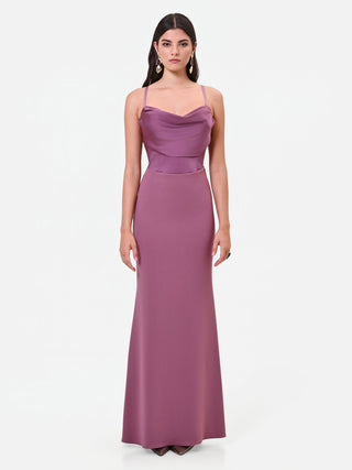 Dusty Rose Long Dress with Draped Neckline