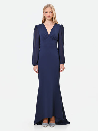 Navy Blue Scuba Crepe Long Dress