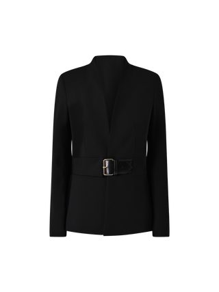 Short Black Jacket in Scuba Crepe with Buckle