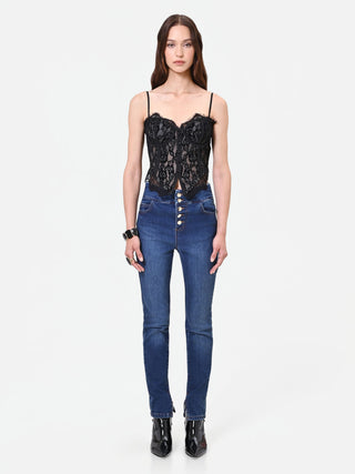 Black Floral Lace Bustier Top
