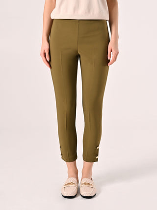 Trousers with Buttons in Military Green Technical Fabric