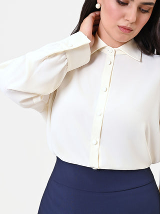 Cream Curvy Blouse with Jewel Detail