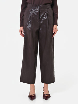 Brown Coated Pleated Trousers