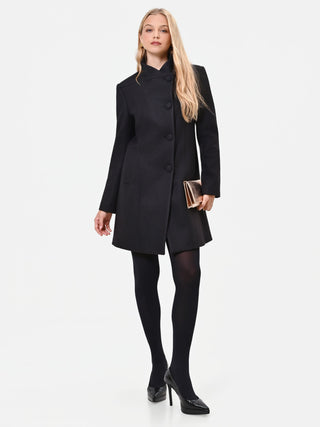 Black Velour Coat with Stand Collar