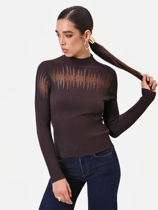 Brown Viscose Sweater with Openwork Insert