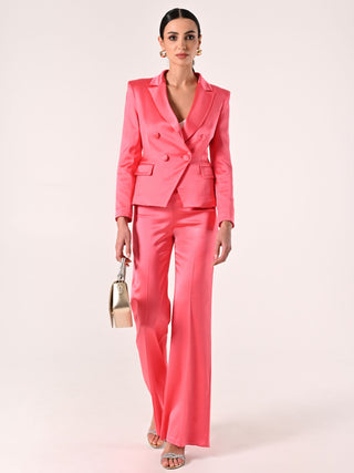 Pantaloni in Raso di Viscosa Rosa Camelia