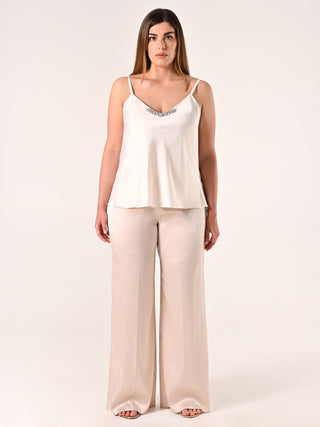 White curvy Top with Jewel Insert