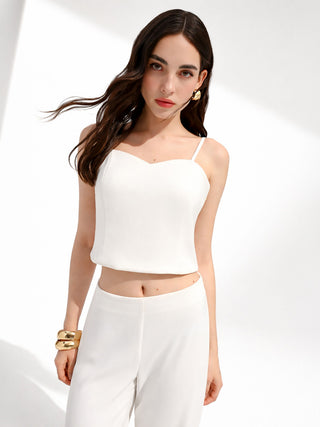 Top cropped bianco con scollo a cuore