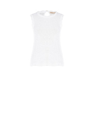 Top blanc en maille à bords festonnés
