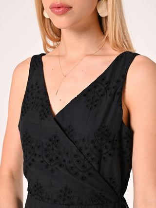 Robe fourreau cache-cœur noire broderie anglaise
