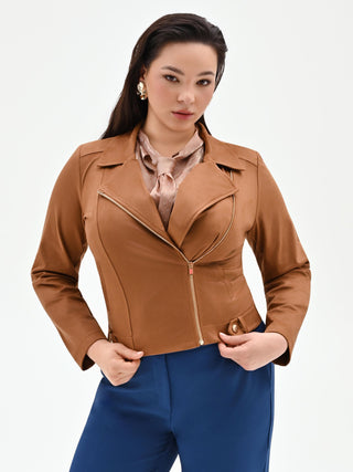 Curvy Camel Faux Suede Biker Jacket