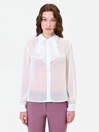 Cremeweiße Georgette-Bluse mit Rüschen