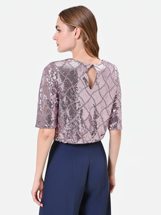 Dusty Rose Diamond-Pattern Sequin Blouse