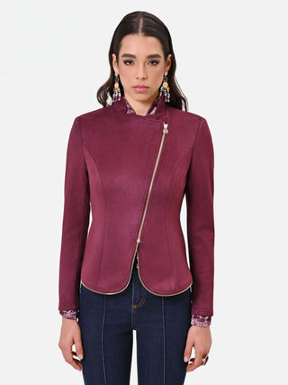 Burgundy Asymmetrical Zip Jacket