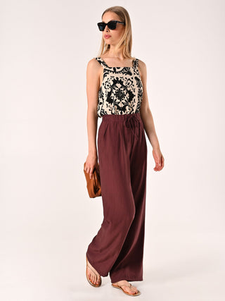 Pantalon ample en viscose couleur chocolat
