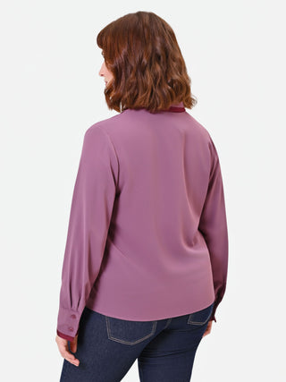 Curvy Antique Pink Satin Shirt with Contrast Piping