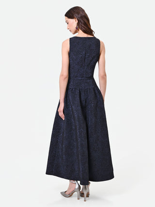 Robe jacquard bleu marine à jupe évasée