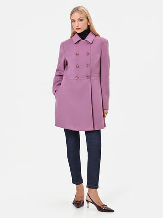 Cappotto doppiopetto a corolla rosa antico