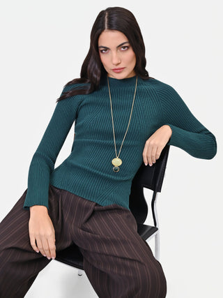 Petrol Green Ribbed Viscose Sweater