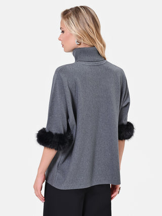 Dunkelgrauer Viskose-Pullover mit Bündchen in Felloptik