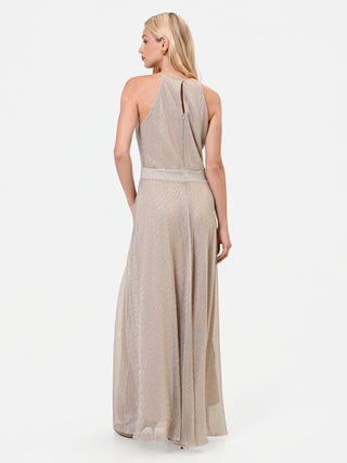Long Gold Georgette Halter Dress