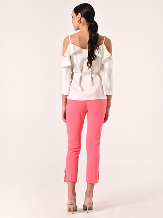 Pantaloni Rosa Camelia in Scuba mano Crepe