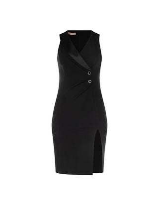 Abito Curvy  tubino nero in scuba crepe con rever