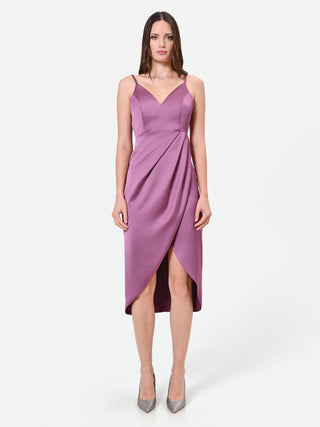 Robe midi vieux rose à drapé portefeuille