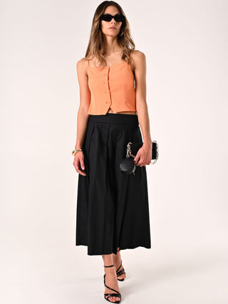 Full Midi Skirt in Black Cotton