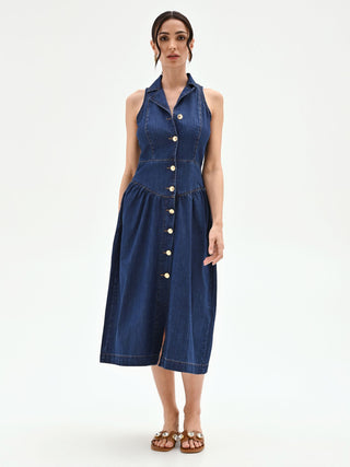 Sleeveless Blue Denim Shirtdress