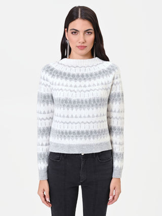 Maglia bianco panna con lavorazione jacquard nordica