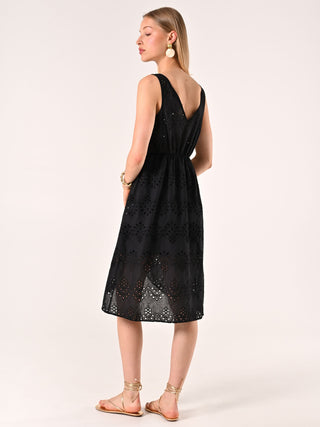 Robe fourreau cache-cœur noire broderie anglaise