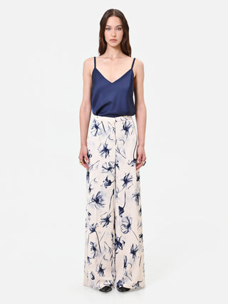 Pantalone a palazzo stampa floreale blu navy