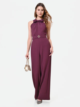 Burgundy Jumpsuit with Oversized Bow
