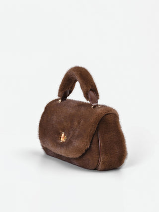 Sac à main effet fourrure couleur chocolat