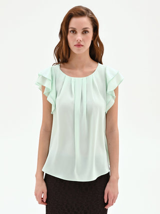 Mint Green Flutter-Sleeve Top