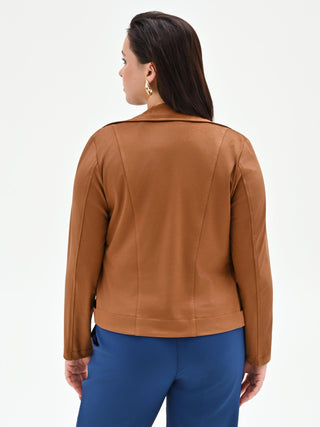 Curvy Camel Faux Suede Biker Jacket