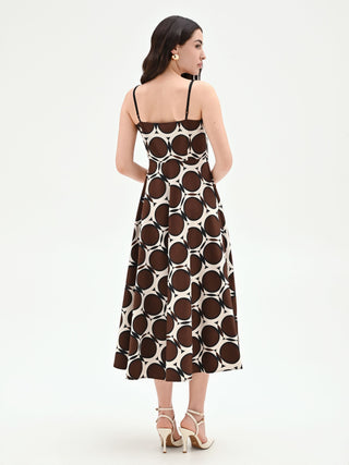 Robe midi chocolat à imprimé géométrique
