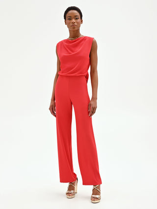 Strawberry Red Draped Neck Jumpsuit