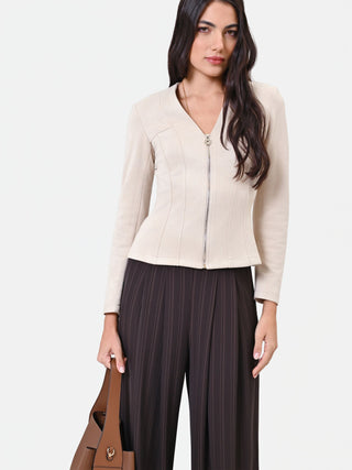 Short Beige Taupe Zip Coat