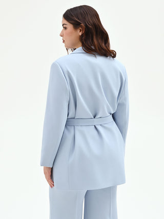 Sky Blue Curvy Belted Jacket