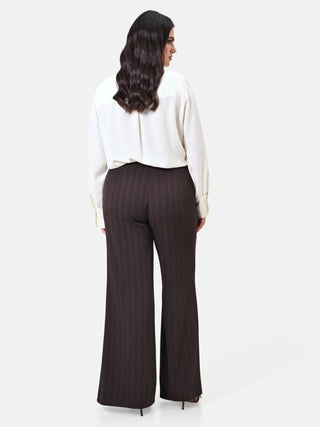 Pantalone Curvy gessato testa di moro a gamba larga