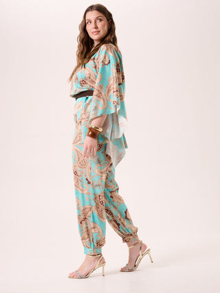 Curvy Aqua Green Paisley Trousers