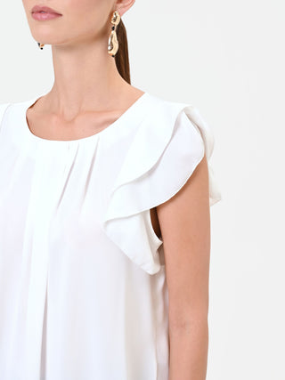 Cremefarbenes Satin-Top mit Volants