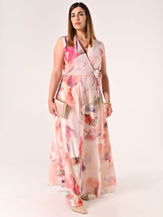 Langes Curvy-Kleid mit abstraktem Muster