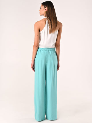 Pantaloni Ampi Verde Acqua in Misto Viscosa effetto Crinkle