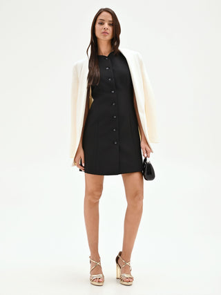 Black Mini Dress with Exposed Buttons