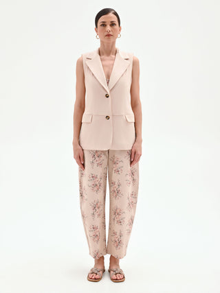 Gilet simple boutonnage rose poudré effet suédine