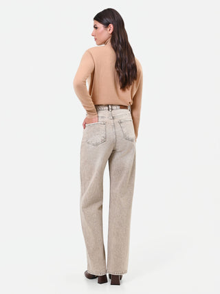 Jean ample taille haute beige taupe